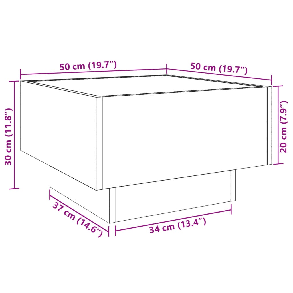 vidaXL Măsuță de cafea cu LED, alb, 50x50x30 cm, lemn prelucrat