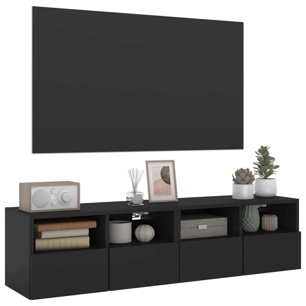 vidaXL Comode TV de perete, 2 buc., negru, 60x30x30 cm, lemn