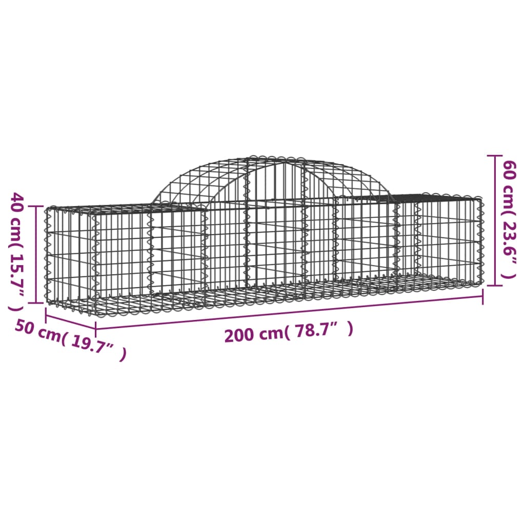 vidaXL Coșuri gabion arcuite 9 buc, 200x50x40/60 cm, fier galvanizat