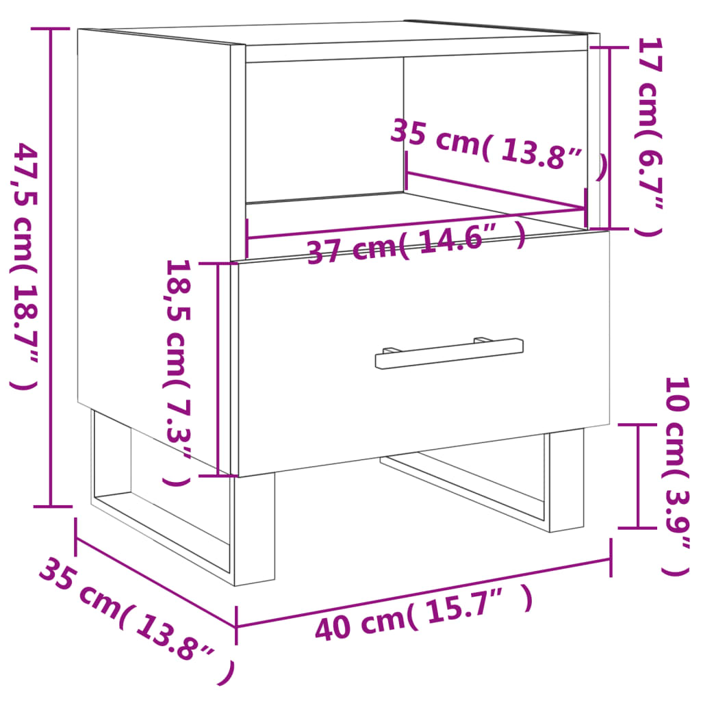 vidaXL Noptiere, 2 buc., alb, 40x35x47,5 cm, lemn compozit