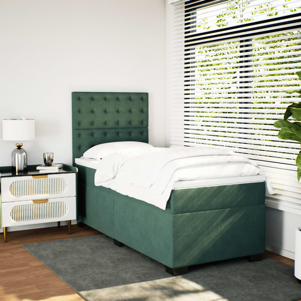 vidaXL Pat box spring cu saltea, verde închis, 90x190 cm, catifea