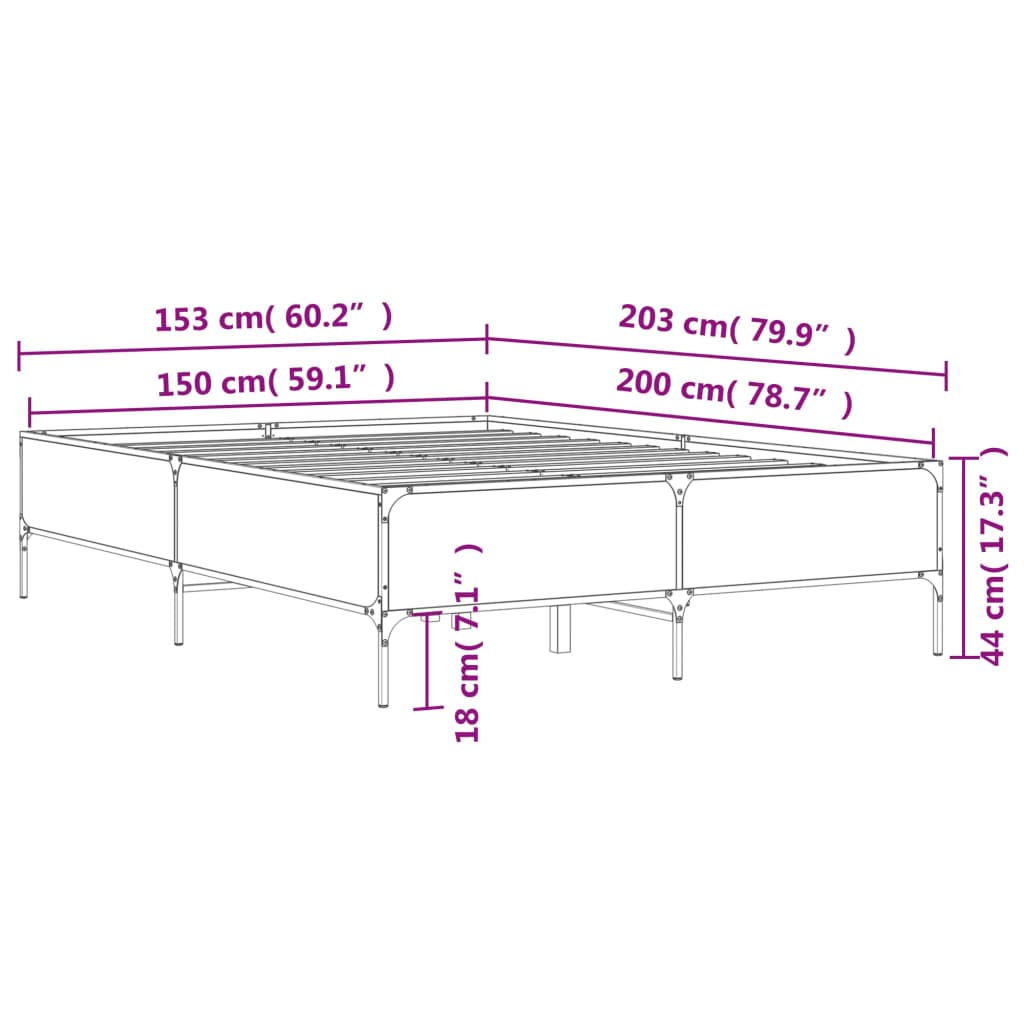 vidaXL Cadru de pat, stejar maro, 150x200 cm, lemn prelucrat și metal