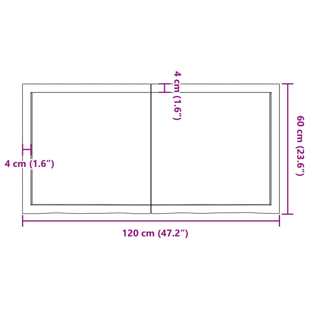 vidaXL Blat de baie, 120x60x4 cm, lemn masiv netratat