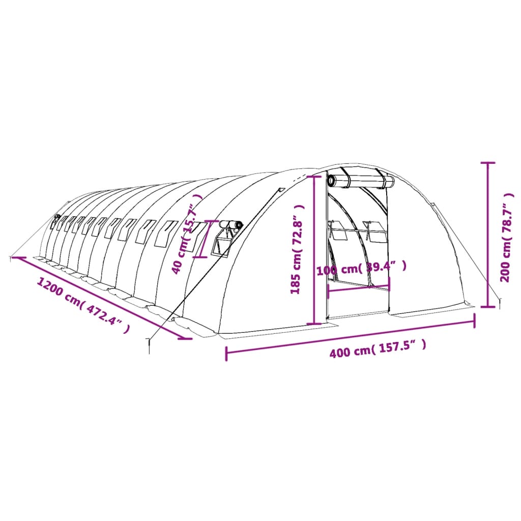 vidaXL Seră cu cadru din oțel, alb, 48 m², 12x4x2 m