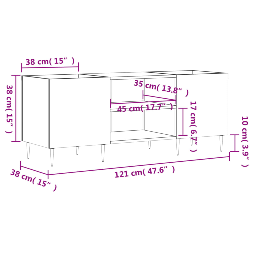 vidaXL Dulap pentru discuri gri sonoma, 121x38x48 cm, lemn prelucrat