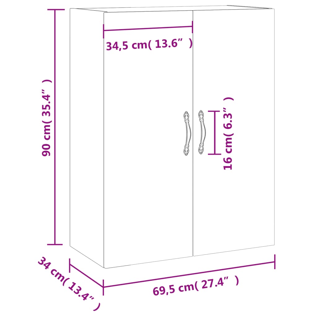 vidaXL Dulap montat pe perete, stejar maro, 69,5x34x90 cm