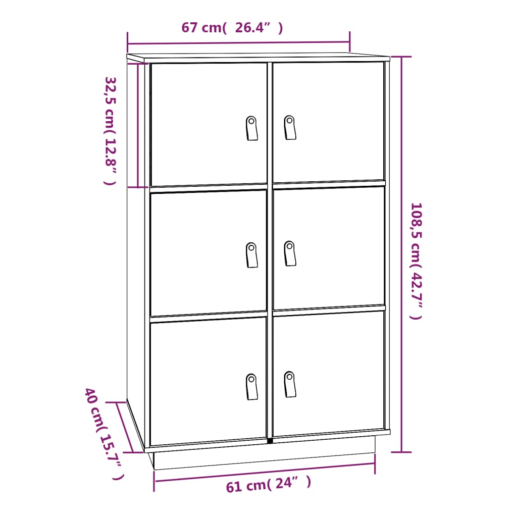 vidaXL Dulap înalt, maro miere, 67x40x108,5 cm, lemn masiv de pin