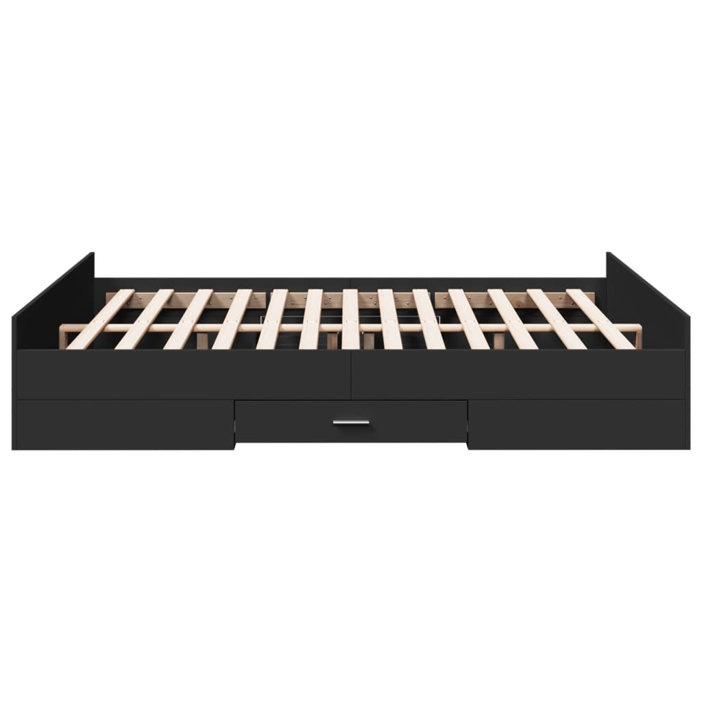 vidaXL Cadru de pat cu sertare, negru, 140x200 cm, lemn prelucrat
