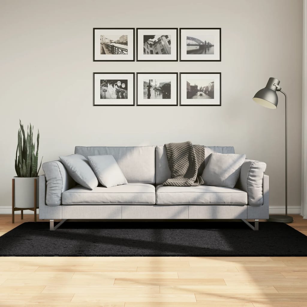 vidaXL Covor pufos "PAMPLONA" cu fire înalte, negru modern, 100x200 cm