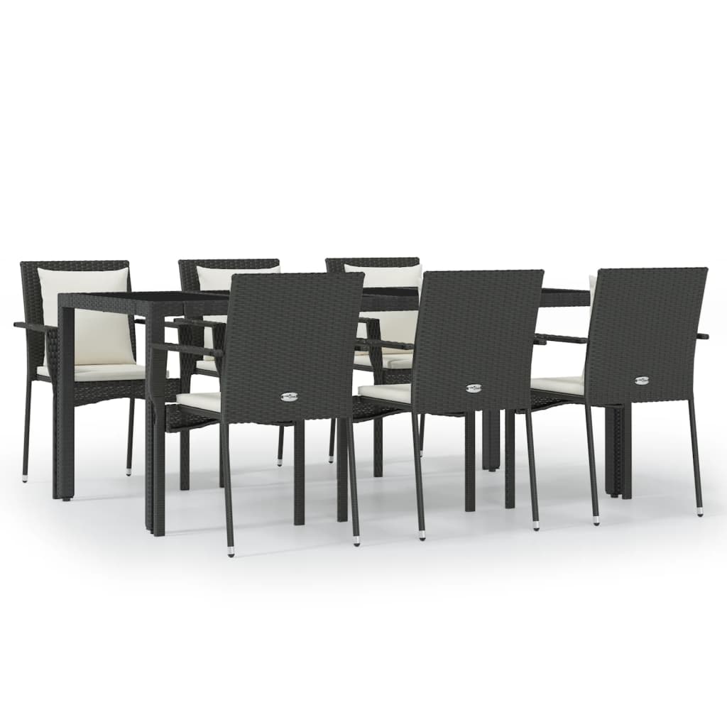 vidaXL Set mobilier de grădină cu perne, 7 piese, negru, poliratan