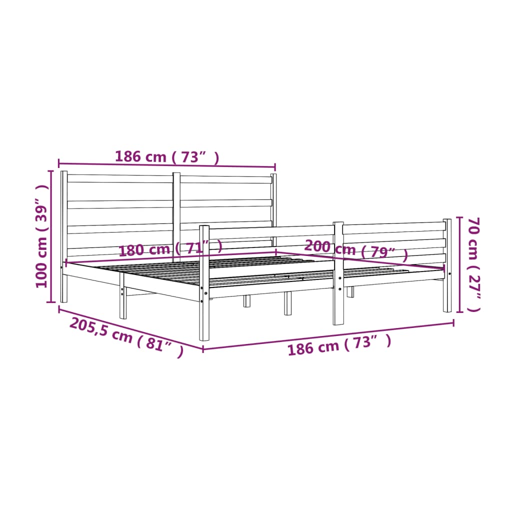 vidaXL Cadru de pat Super King, alb, 180x200 cm, lemn masiv de pin