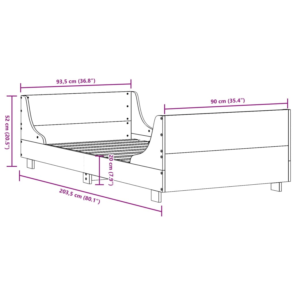 vidaXL Cadru de pat fără saltea, alb, 90x200 cm, lemn masiv pin