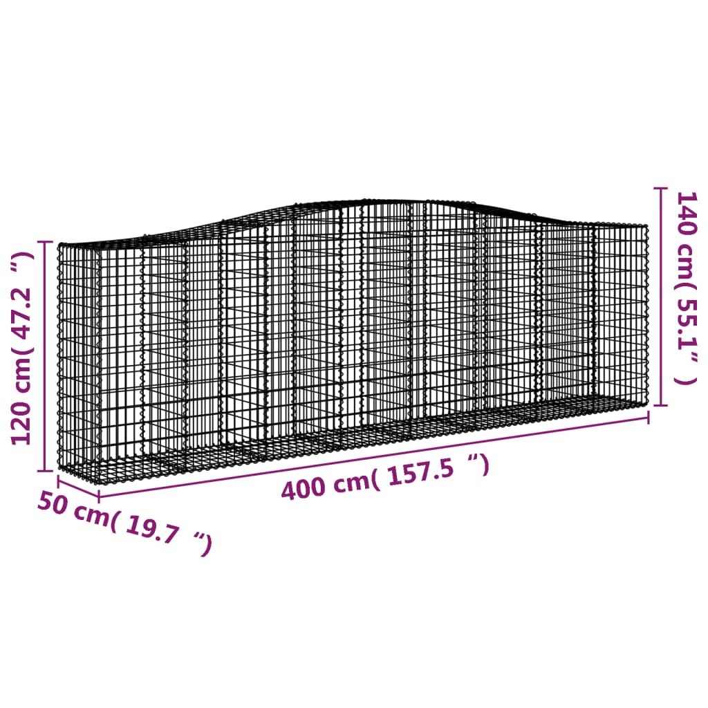 vidaXL Coșuri gabion arcuite 4 buc, 400x50x120/140 cm, fier galvanizat