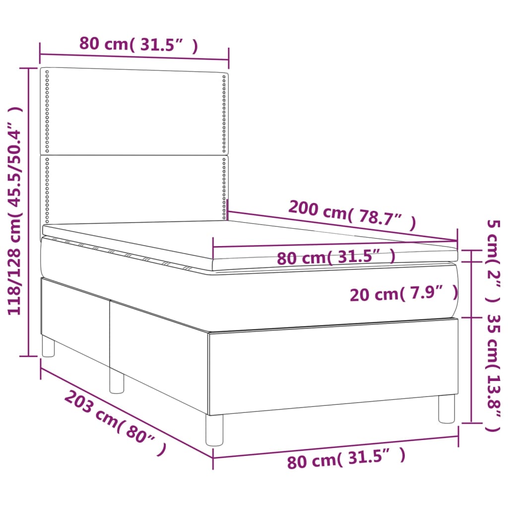 vidaXL Pat box spring cu saltea, gri deschis, 80x200 cm, textil