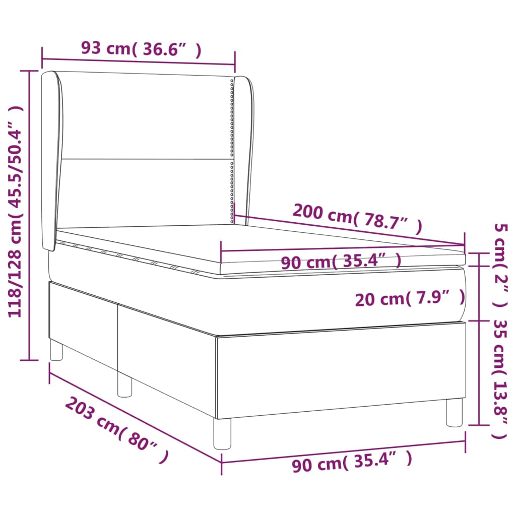 vidaXL Pat box spring cu saltea, albastru, 90x200 cm, textil