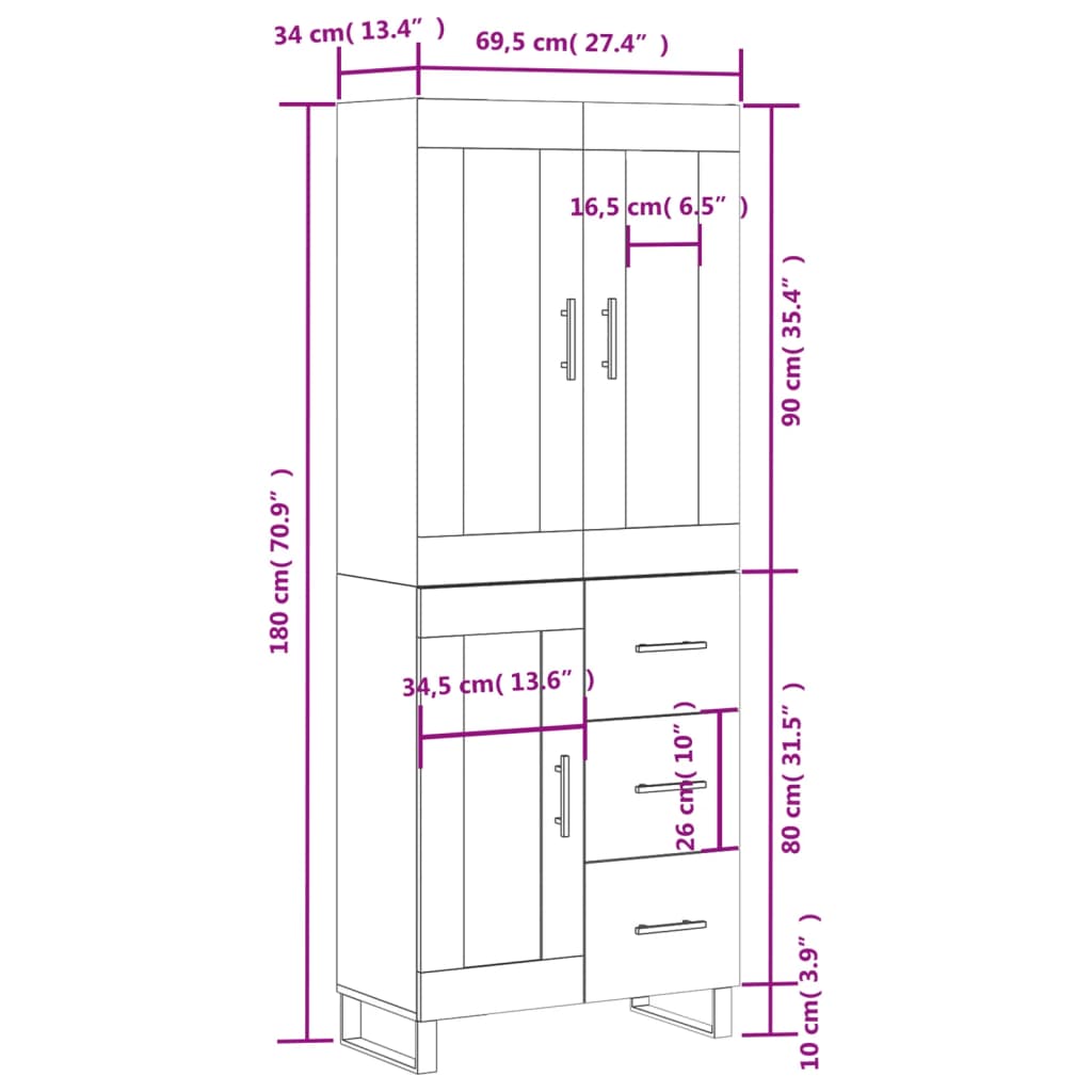 vidaXL Dulap înalt, stejar maro, 69,5x34x180 cm, lemn compozit