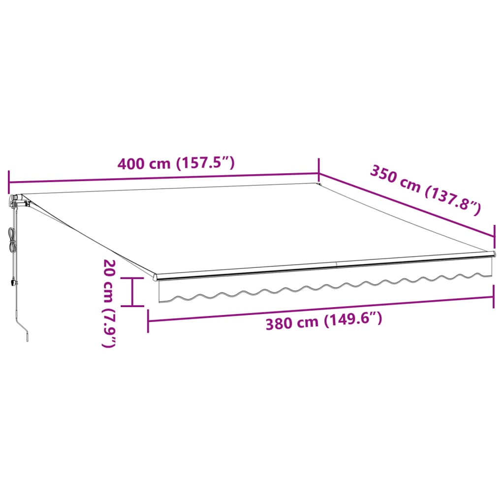 vidaXL Copertină retractabilă automat LED-uri antracit/alb 400x350 cm