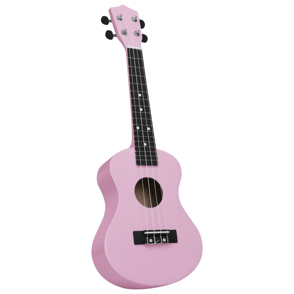 vidaXL Set ukulele Soprano pentru copii, cu husă, roz, 23"