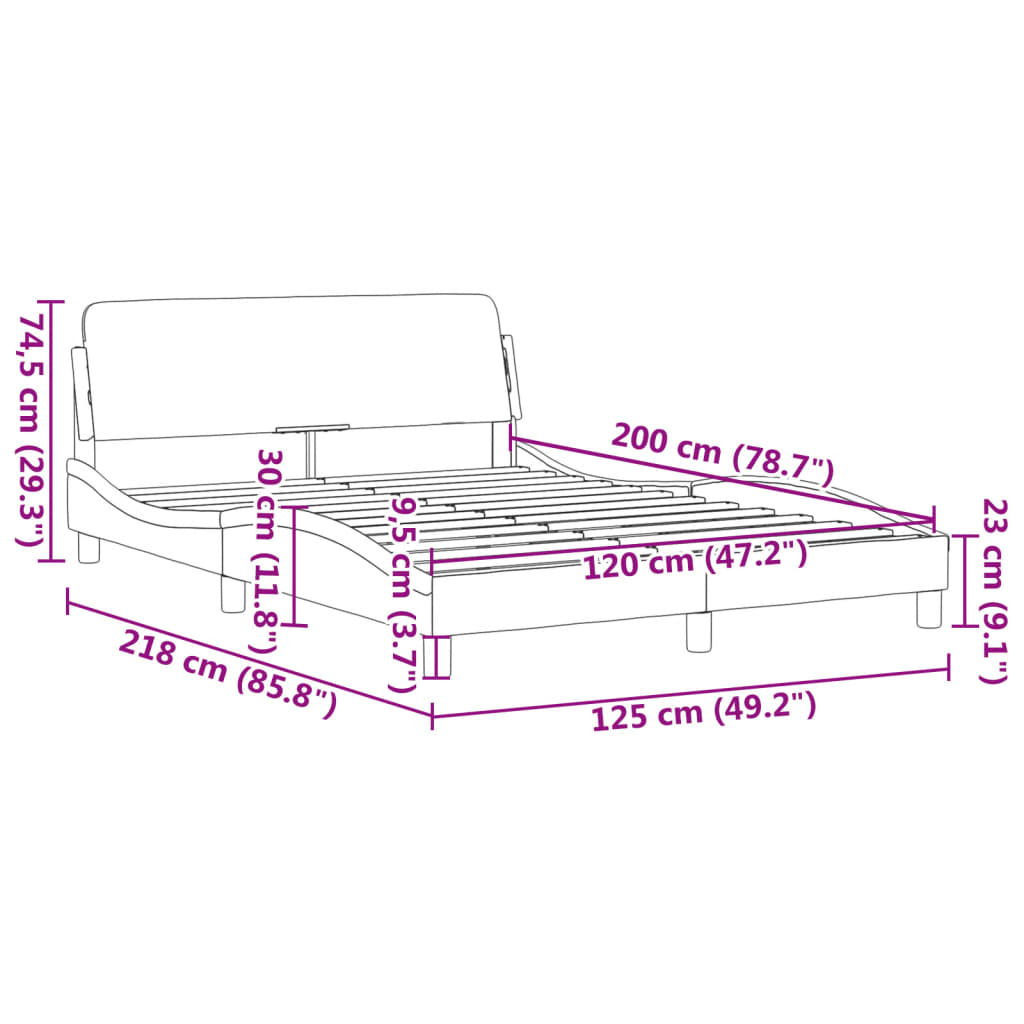 vidaXL Cadru de pat cu tăblie, alb/negru, 120x200 cm, piele ecologică