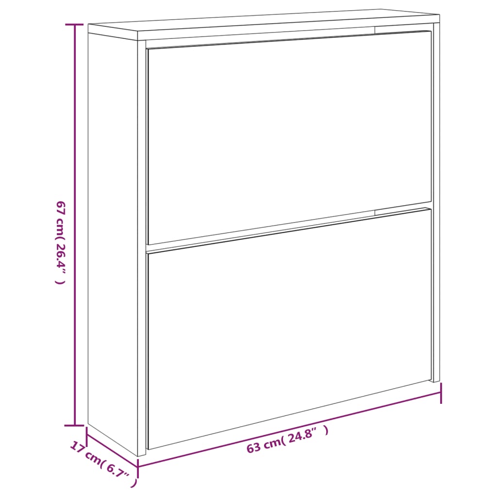 vidaXL Pantofar cu oglindă, 2 niveluri, stejar maro, 63x17x67 cm