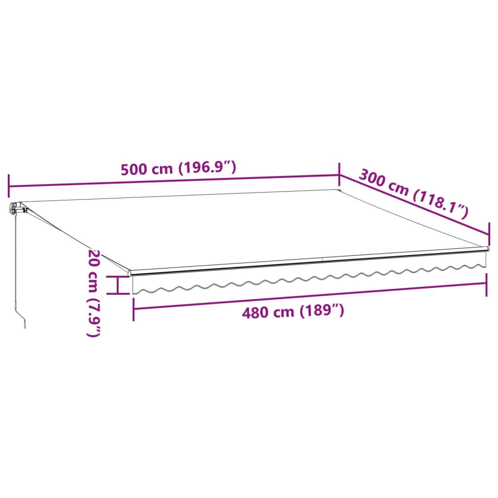 vidaXL Copertină retractabilă manual, antracit/alb, 500x300 cm