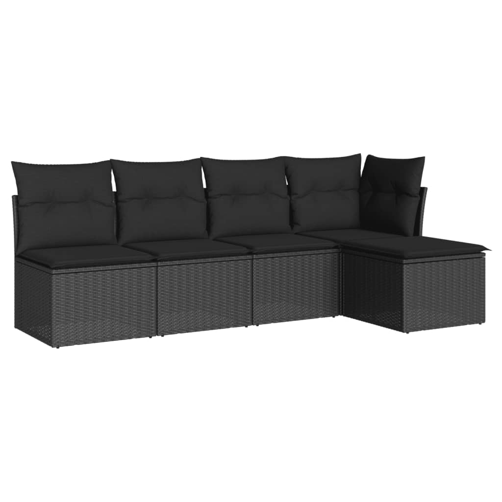 vidaXL Set mobilier de grădină cu perne, 5 piese, negru, poliratan