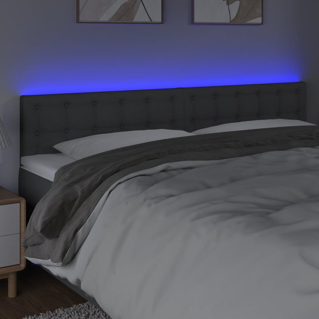 vidaXL Tăblie de pat cu LED, gri închis, 180x5x78/88 cm, textil