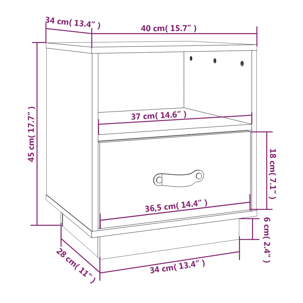 vidaXL Noptiere, 2 buc., negru, 40x34x45 cm, lemn masiv de pin