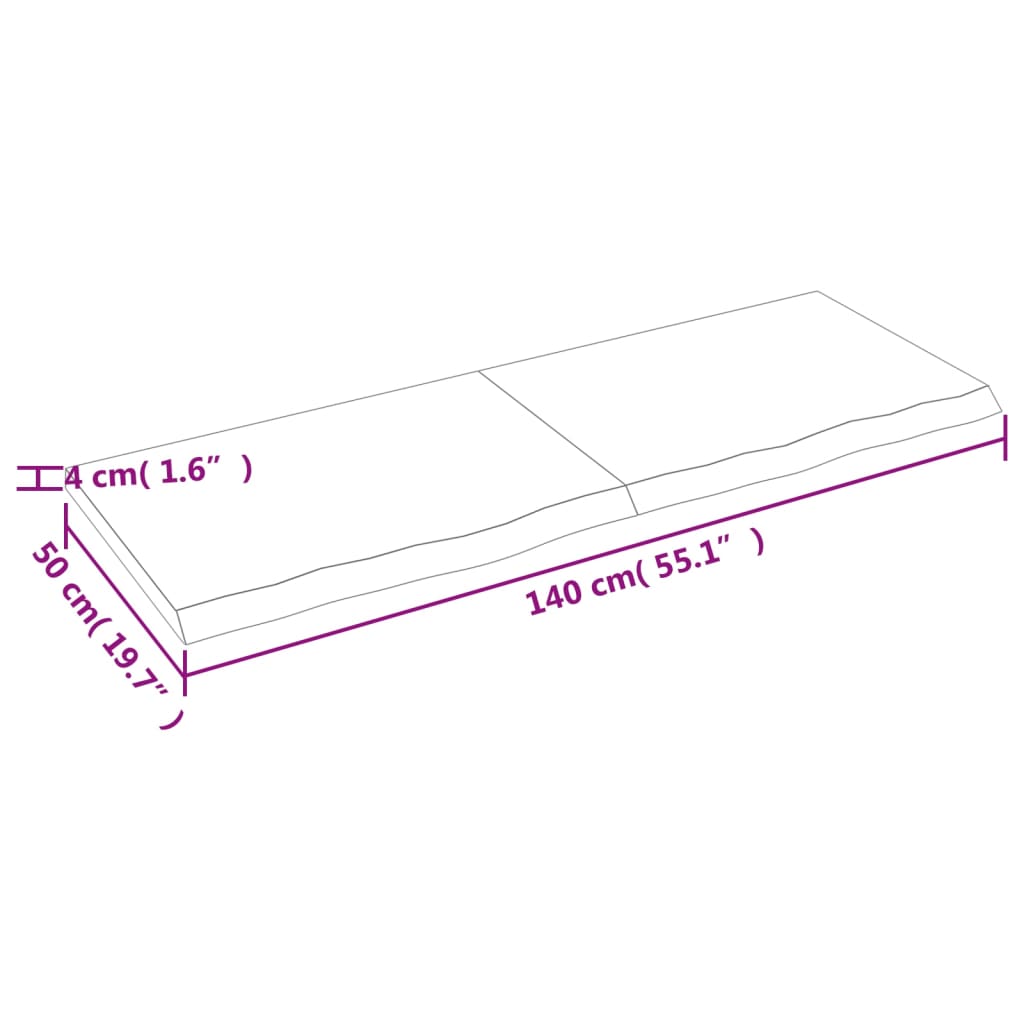 vidaXL Blat de baie, 140x50x4 cm, lemn masiv netratat