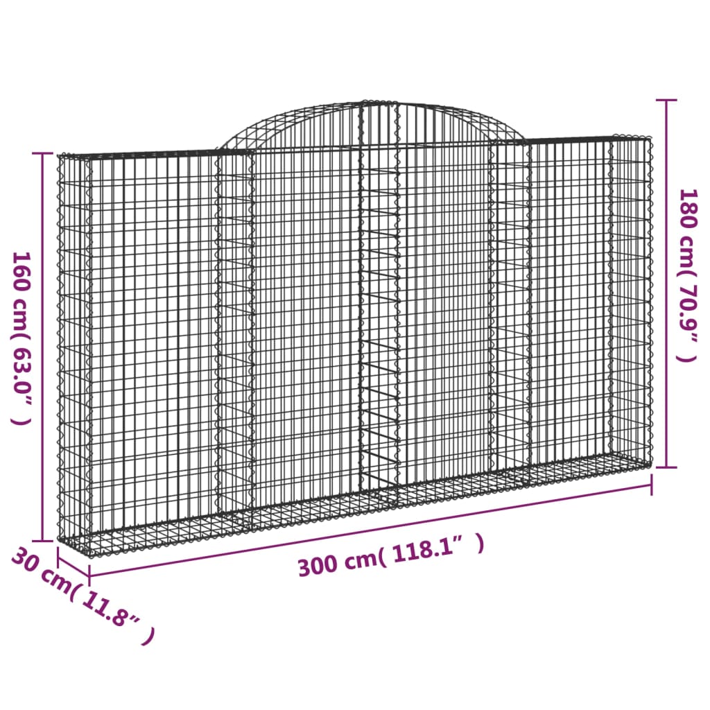 vidaXL Coșuri gabion arcuite 2 buc. 300x30x160/180 cm fier galvanizat