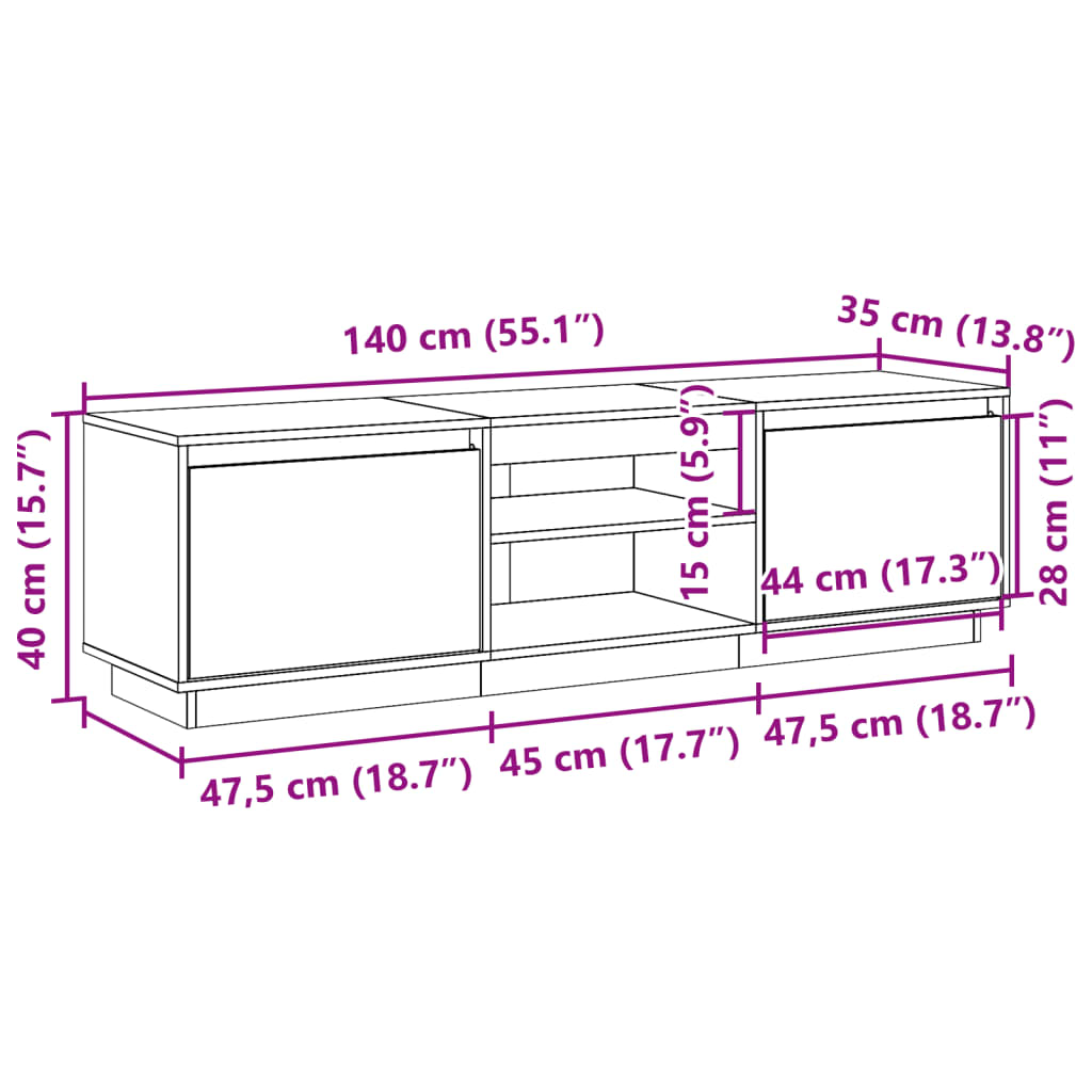 vidaXL Dulap TV, maro ceruit, 140x35x40 cm, lemn masiv de pin