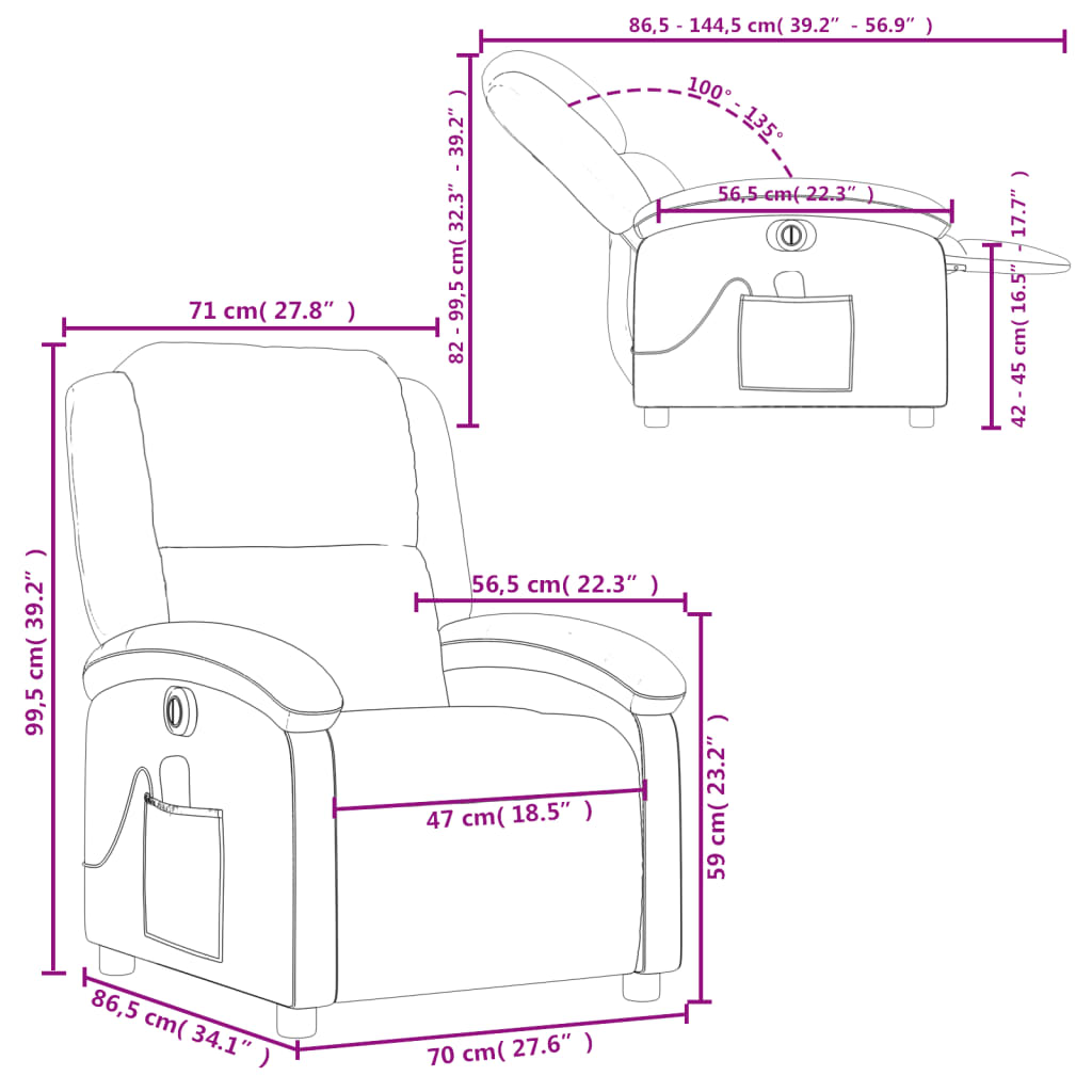 vidaXL Fotoliu electric de masaj rabatabil, negru, textil