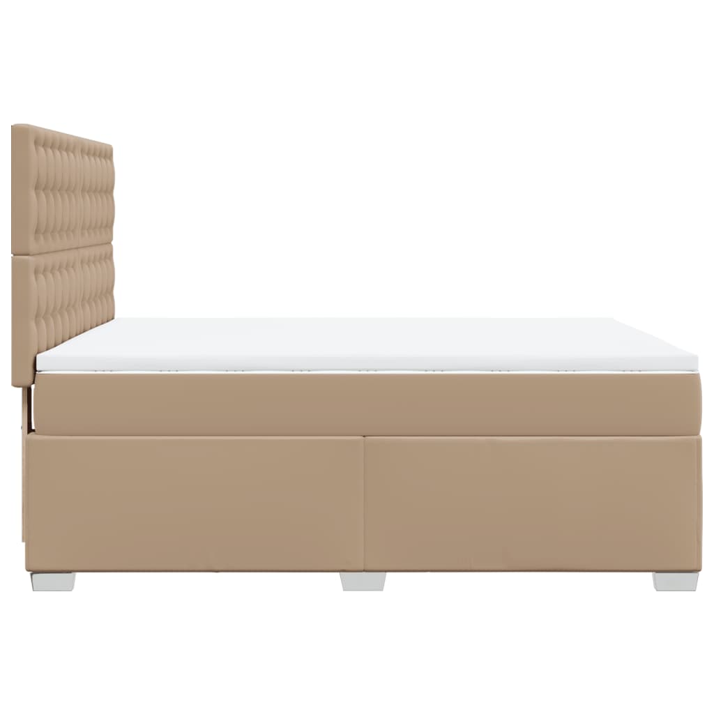 vidaXL Pat box spring cu saltea, cappuccino, 140x200cm piele ecologică