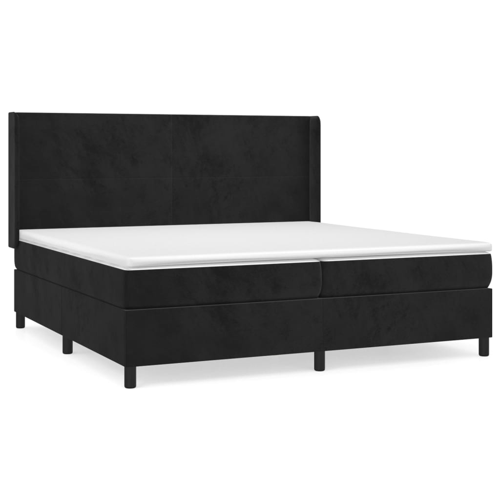 vidaXL Pat box spring cu saltea, negru, 200x200 cm, catifea