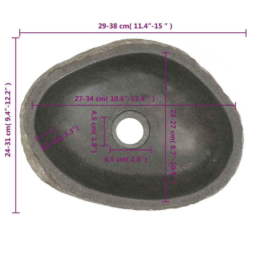 vidaXL Chiuvetă din piatră de râu, (29-38)x(24-31) cm, oval