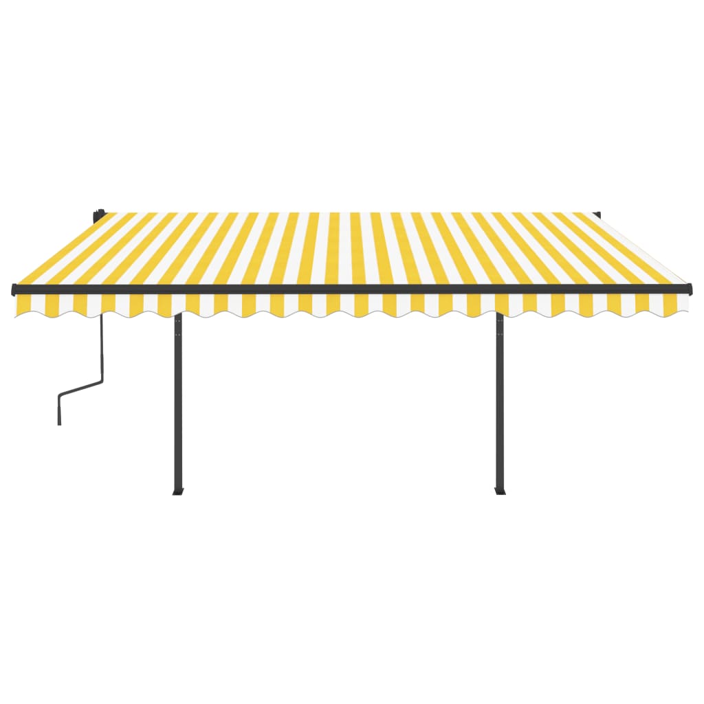 vidaXL Copertină retractabilă manual cu LED, galben și alb, 5x3,5 m