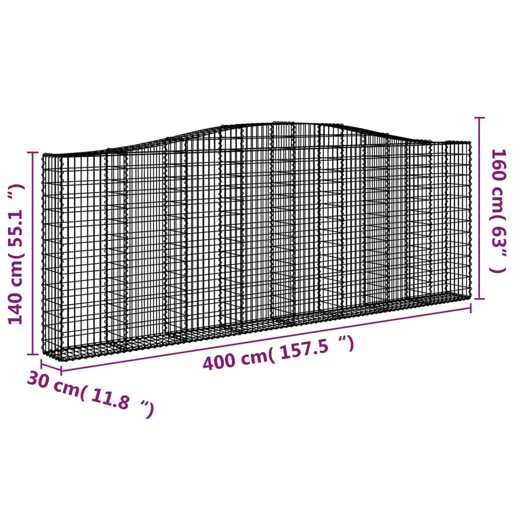 vidaXL Coșuri gabion arcuite 25 buc, 400x30x140/160cm, fier galvanizat