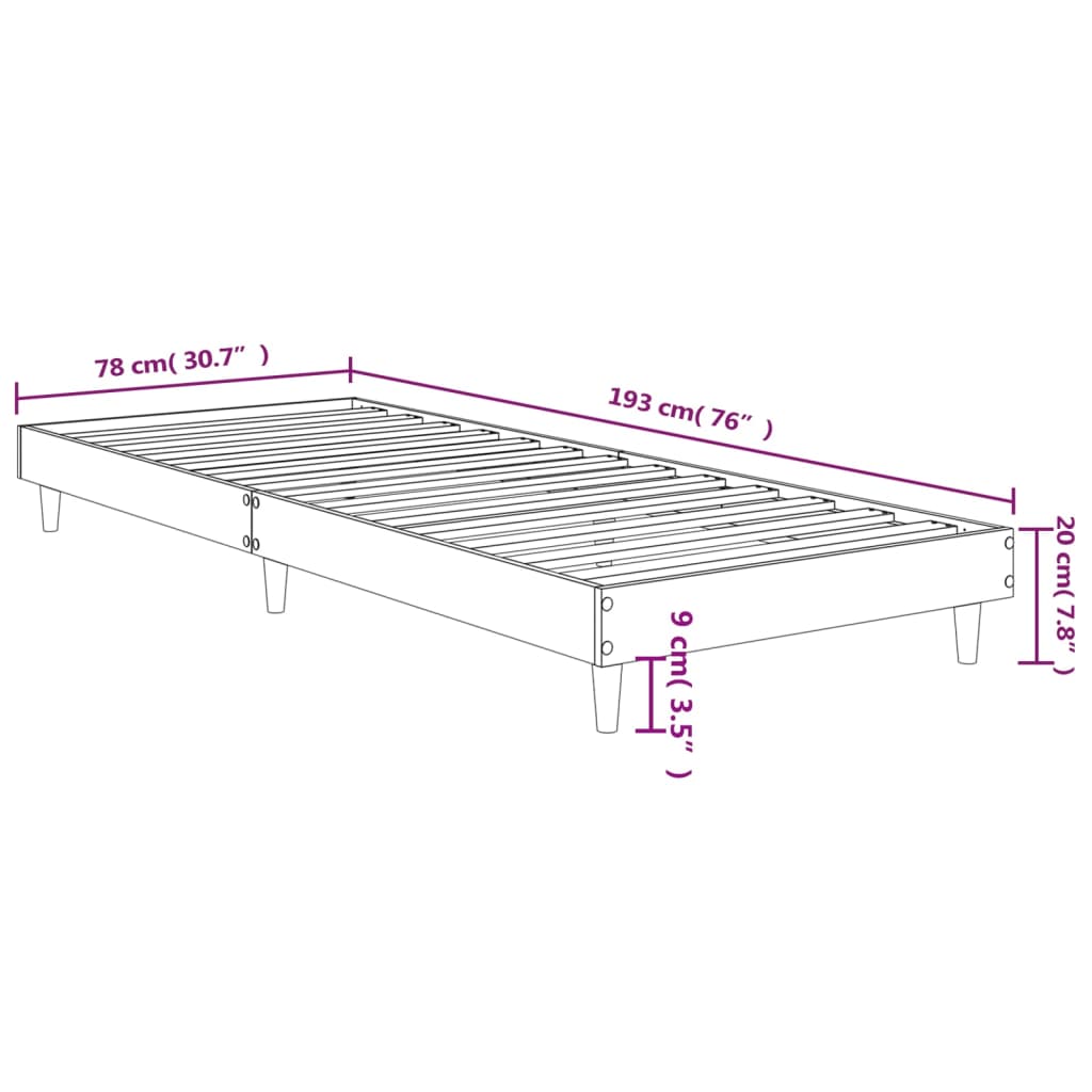 vidaXL Cadru pat fără saltea, stejar sonoma 75x190 cm lemn prelucrat