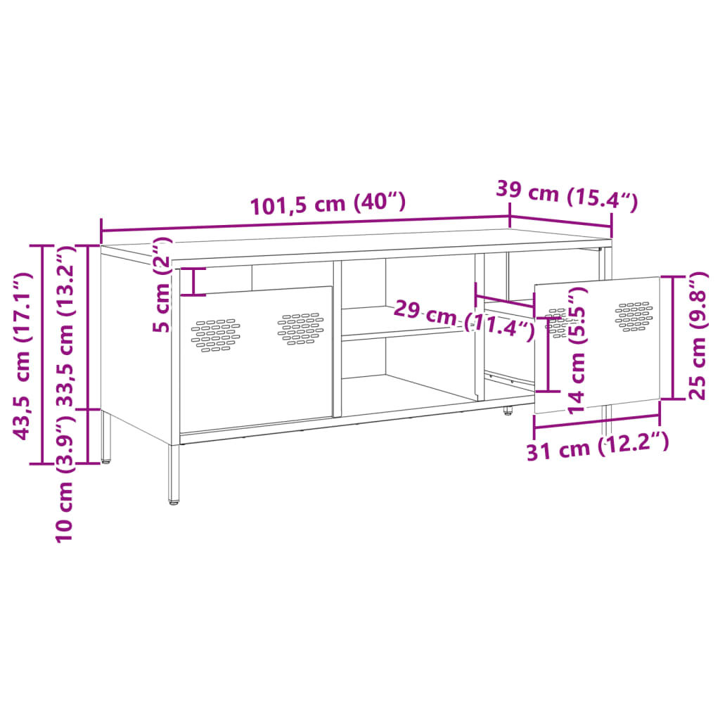 vidaXL Dulap TV, verde măsliniu, 101,5x39x43,5cm, oțel laminat la rece