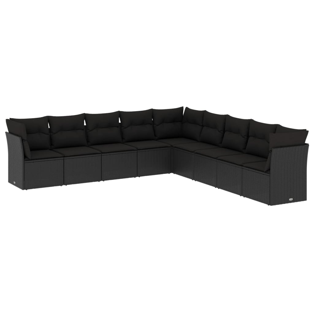 vidaXL Set mobilier de grădină cu perne, 9 piese, negru, poliratan