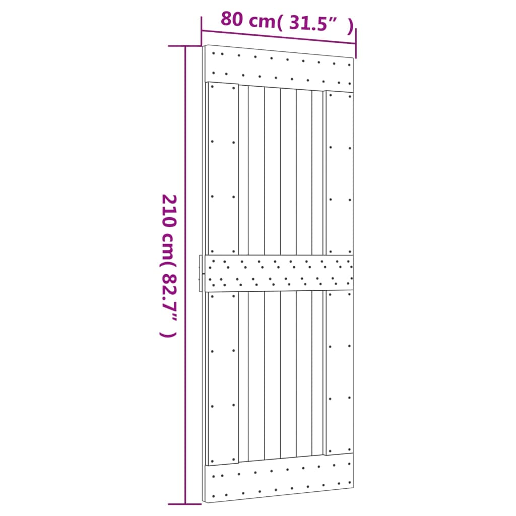 vidaXL Ușă glisantă cu set de feronerie 80x210 cm, lemn masiv de pin