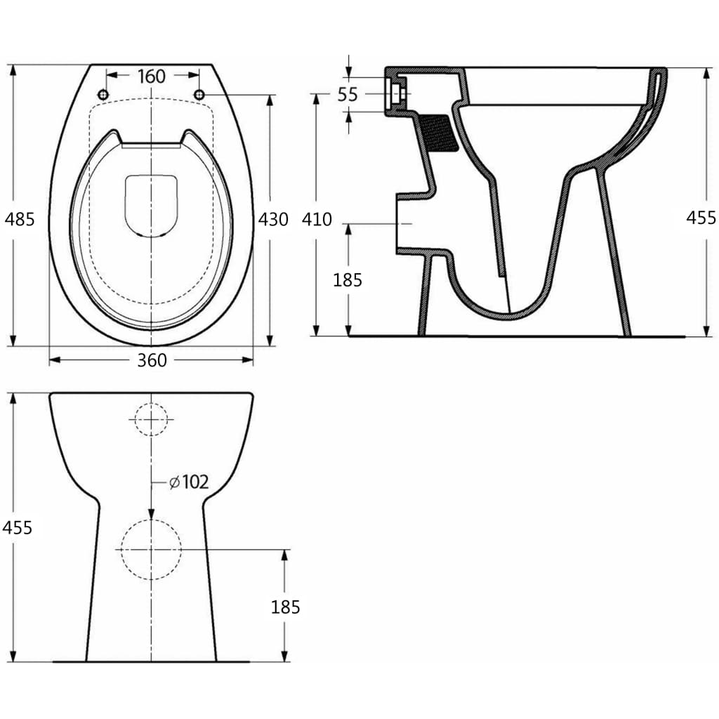 vidaXL Vas WC fără ramă, închidere silențioasă, + 7 cm, alb, ceramică