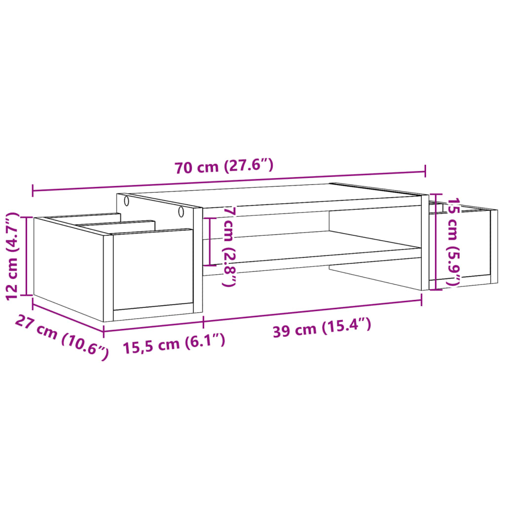 vidaXL Suport monitor cu depozitare, stejar maro, 70x27x15cm, lemn