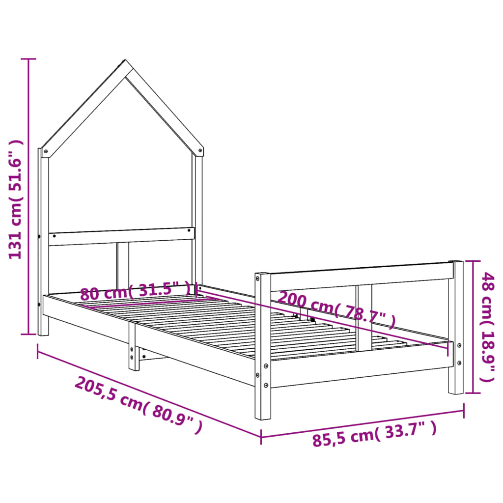 vidaXL Cadru de pat pentru copii, 80x200 cm, lemn masiv de pin