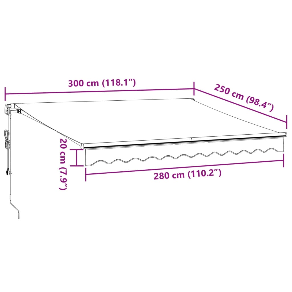 vidaXL Copertina retractabilă automat cu LED-uri, vișiniu, 300x250 cm