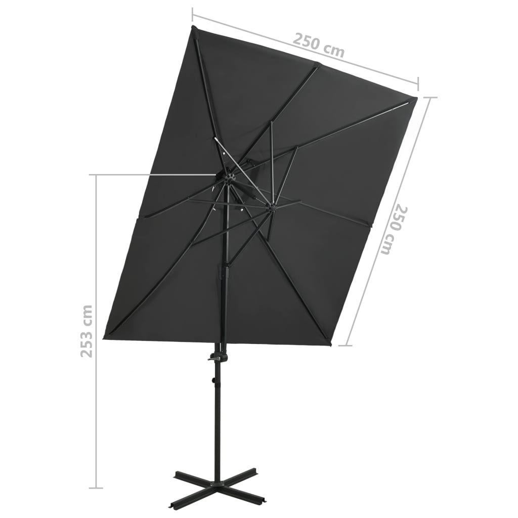 vidaXL Umbrelă suspendată cu înveliș dublu, antracit, 250x250 cm