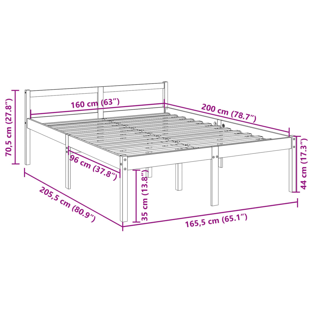 vidaXL Pat pentru seniori, 160x200 cm, lemn masiv de pin