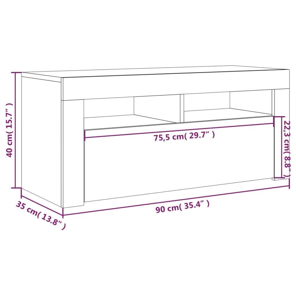 vidaXL Comodă TV cu lumini LED, gri sonoma, 90x35x40 cm