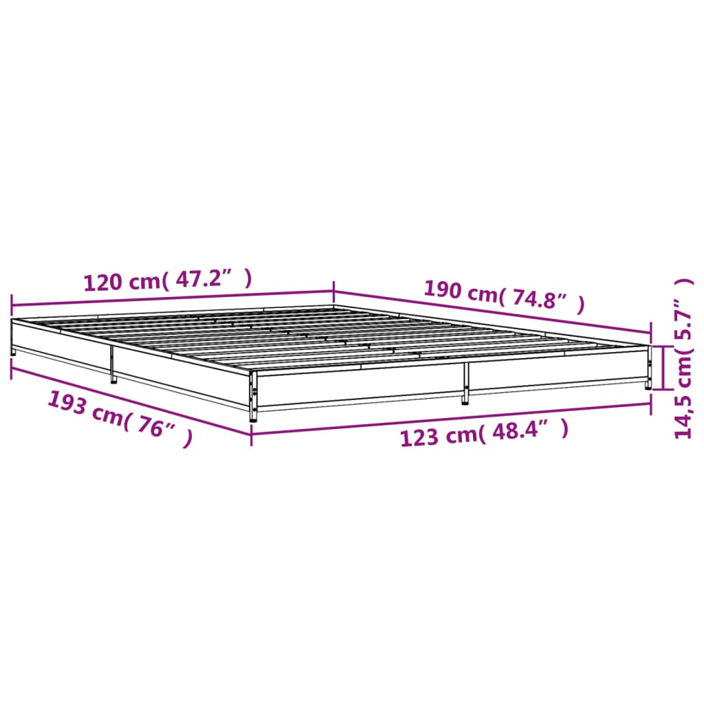 vidaXL Cadru de pat, stejar sonoma, 120x190cm, lemn prelucrat și metal