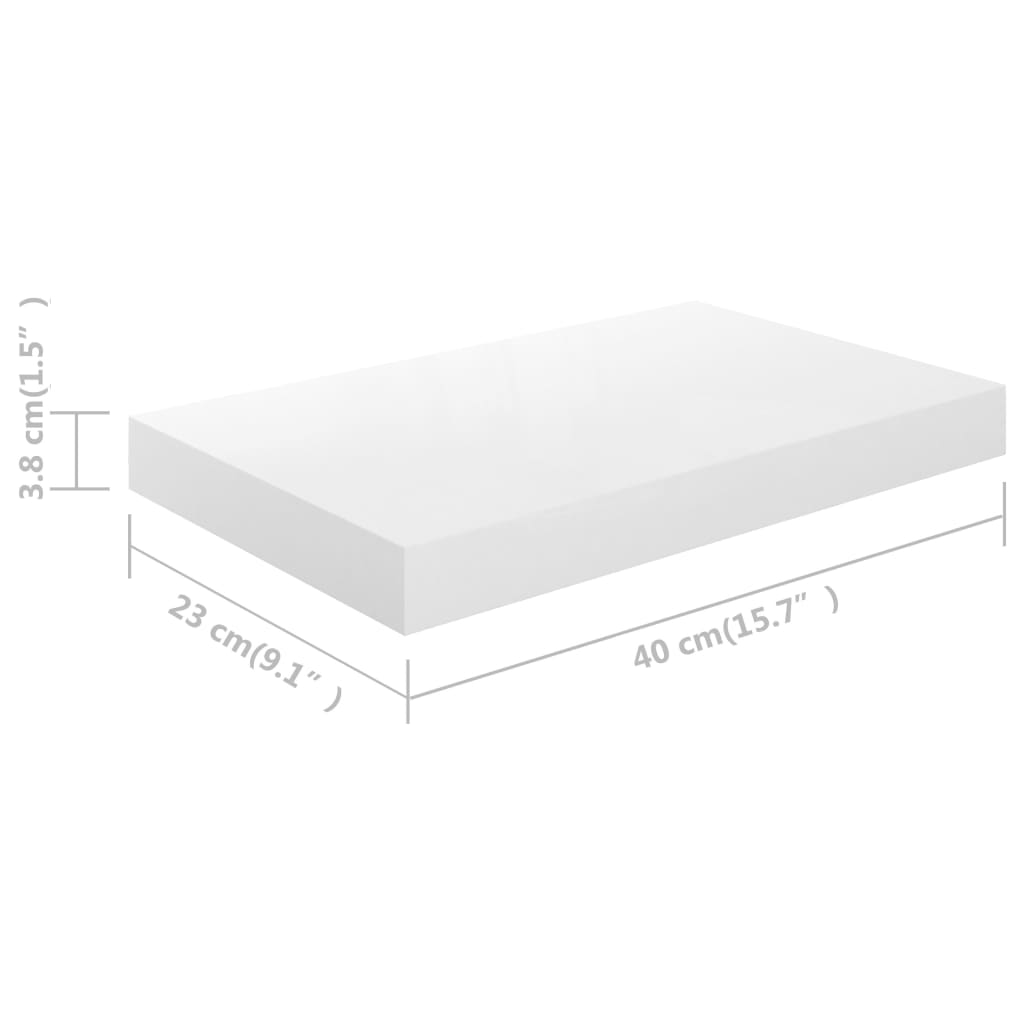 vidaXL Rafturi de perete, 2 buc., alb extralucios, 40x23x3,8 cm, MDF